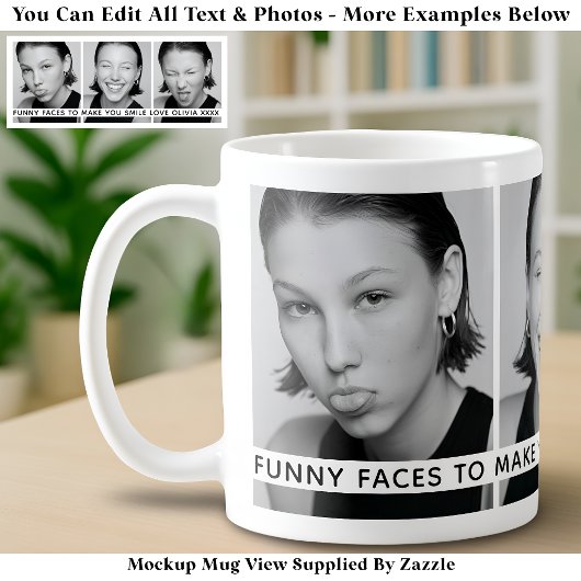 3つのおもしろい顔のカスタム写真と長いメッセージ コーヒーマグカップ