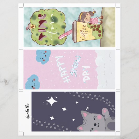 3つのかわいい図解入りの、写真付きのブックマークと編集可能文字 (裏面)