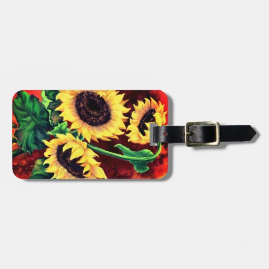 3つのひまわり付き荷札 – 絵画's ラゲッジタグ (正面横)