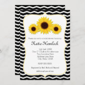 3つのひまわり ブラック＆ホワイト チェックの招待状 招待状 (正面/裏面)