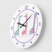 3つのまだらなキリンが紫心の子供たち ラージ壁時計 (傾斜)