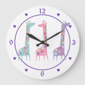 3つのまだらなキリンが紫心の子供たち ラージ壁時計 (正面)