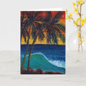 3つのやし日没の挨拶状 カード (黄色い花)