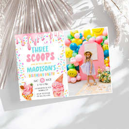 3つのアイスクリームの女の子の3歳の誕生日 招待状