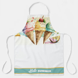3つのアイスクリームコーン、HELLO SUMMER エプロン