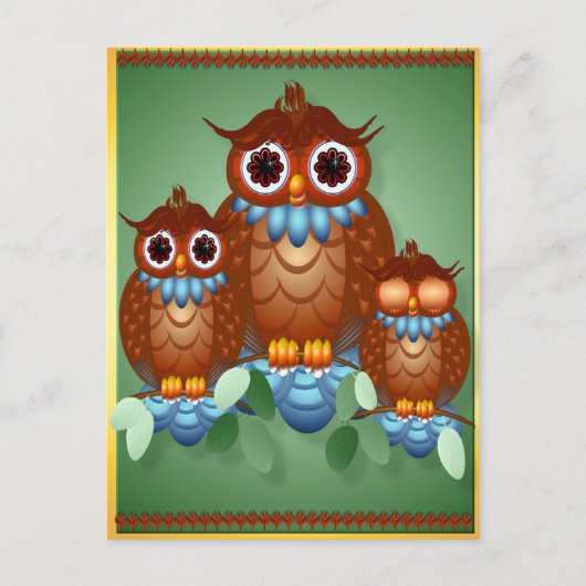 3つのアラートの小さなOwlsはがき ポストカード (正面)