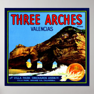 3つのアーチValenciaオレンジのフルーツクレートラベル ポスター