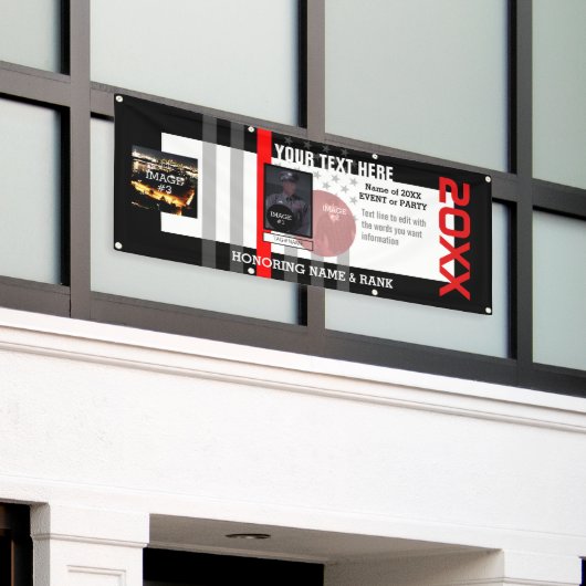 3つのイメージと6行の文字 横断幕 (ビルの外側)