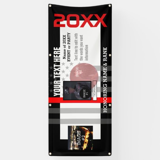 3つのイメージと6行の文字 横断幕 (縦)