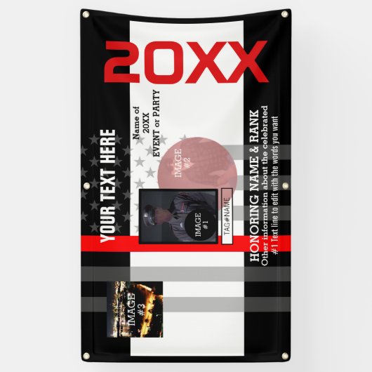 3つのイメージと7行の文字で独自の作成 横断幕 (縦)