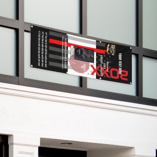 3つのイメージと9行の文字 横断幕 (ビルの外側)