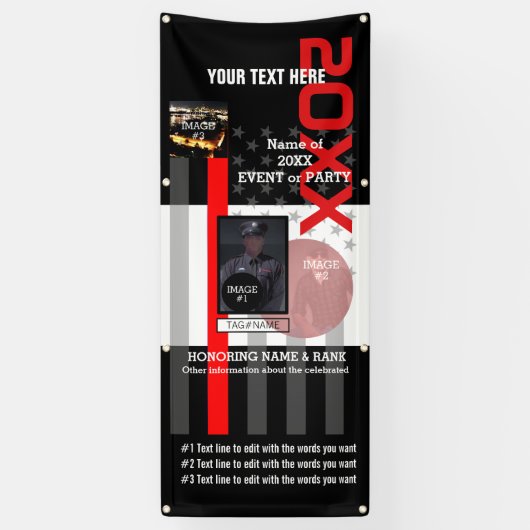 3つのイメージと9行の文字 横断幕 (縦)