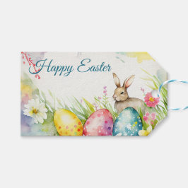 3つのイースターエッグを持つイースターバニー ギフトタグ