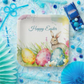 3つのイースターエッグを持つイースターバニー ペーパープレート (パーティー)