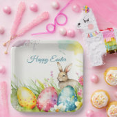 3つのイースターエッグを持つイースターバニー ペーパープレート (パーティー)