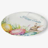 3つのイースターエッグを持つイースターバニー ペーパープレート (アングル)