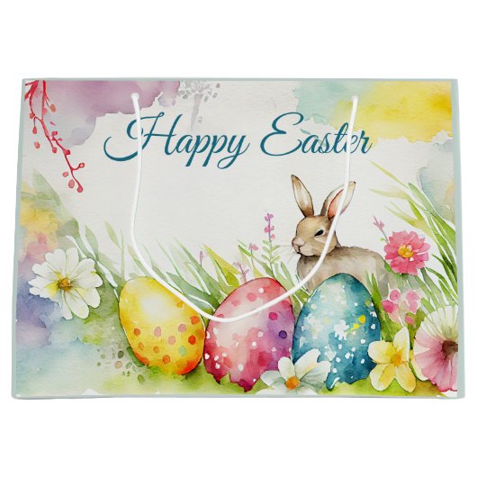 3つのイースターエッグを持つイースターバニー ラージペーパーバッグ (正面)