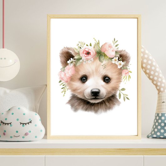 3つのウッドランド動物ピンクガール子供部屋プリントのセット