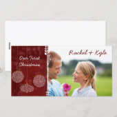 3つのオーナメント 私たちの初めてのクリスマス あなたの写真 シーズンカード (正面/裏面)