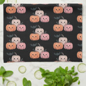 3つのカボチャとこうもりパターンハロウィーン キッチンタオル (折り畳み)