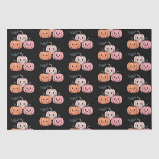 3つのカボチャとこうもりパターンハロウィーン 薄葉紙 (正面)