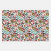 3つのカラフルディーフローラタイル模様 ラッピングペーパーシート (正面3)