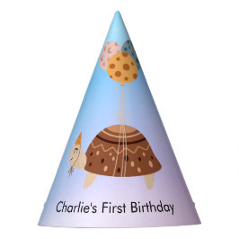 3つのカラフルバルーンの誕生日で亀 パーティーハット