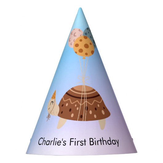 3つのカラフルバルーンの誕生日で亀 パーティーハット (正面)
