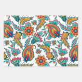 3つのカラフルヴィンテージペイズリーパターン ラッピングペーパーシート (正面2)