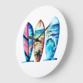 3つのカラフル水色のサーフボード ラージ壁時計 (傾斜)