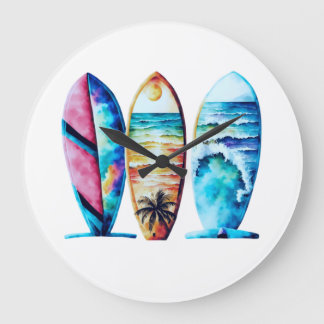 3つのカラフル水色のサーフボード ラージ壁時計