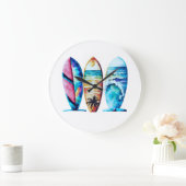 3つのカラフル水色のサーフボード ラージ壁時計 (ホーム)