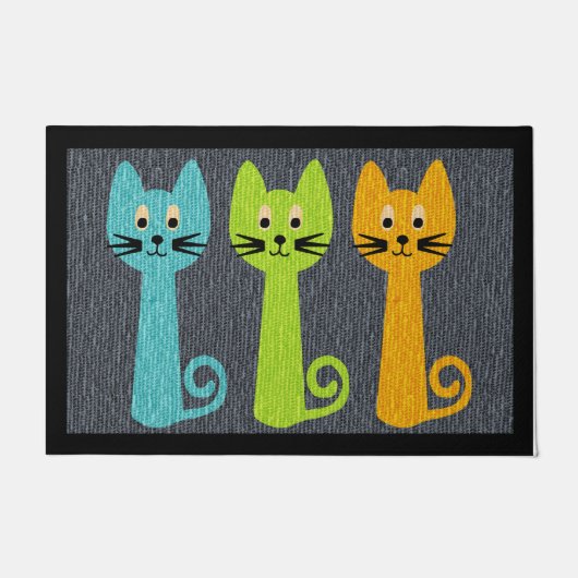 3つのカラフルCat Doormat、動物愛好家 ドアマット (正面)
