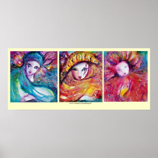 3つのカーニバルマスクの青、赤、黄色 ポスター (正面)