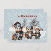 3つのキュートリートネズミアットザファームハッピーホリデイズ シーズンポストカード (正面/裏面)