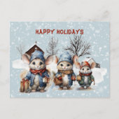 3つのキュートリートネズミアットザファームハッピーホリデイズ シーズンポストカード (正面)