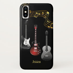 3つのギターおよび音楽ノート、名前 iPhone X ケース