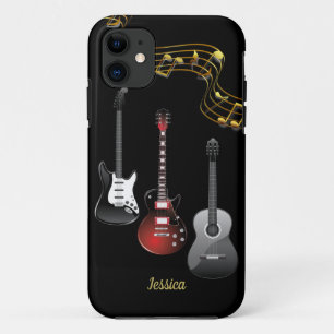 3つのギターおよび音楽ノート、名前 iPhone 11 ケース