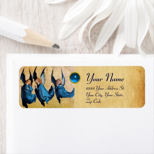 3つのクリスマスの天使の青い羊皮紙，サファイア ラベル (インサイチュ)