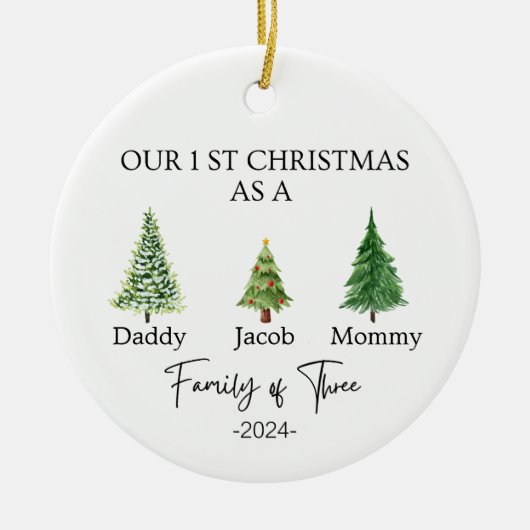 3つのクリスマスオーナメントの家族 – 3の家族 セラミックオーナメント (正面)