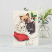 3つのクリスマスヴィンテージの子猫のストッキング シーズンカード (スタンド正面)