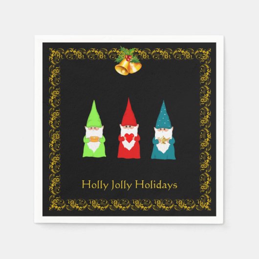 3つのクリスマス格言オンブラック スタンダードカクテルナプキン (正面)