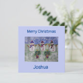 3つのクリスマス雪だるまフラットクリスマスカード カード (スタンド正面)