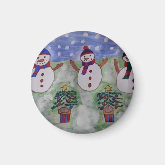 3つのクリスマス雪だるまマグネット マグネット (正面)