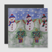3つのクリスマス雪だるま磁気カード (正面/裏面)