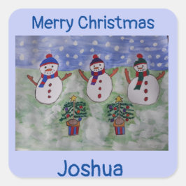 3つのクリスマス雪だるま スクエアシール