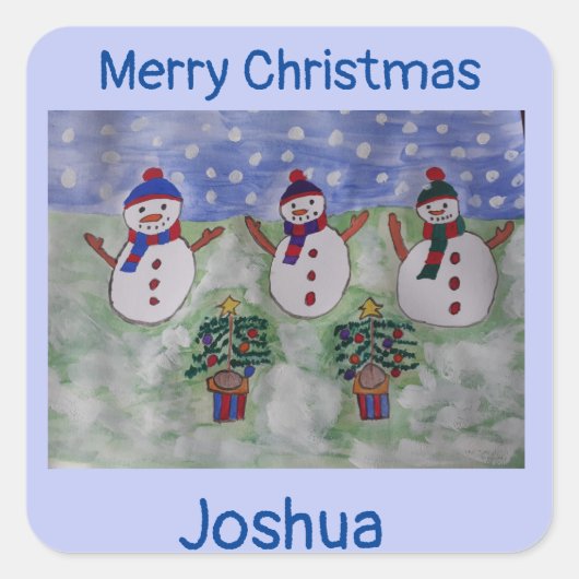 3つのクリスマス雪だるま スクエアシール (正面)