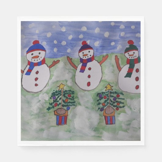 3つのクリスマス雪だるま スタンダードランチョンナプキン (正面)