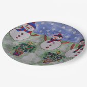 3つのクリスマス雪だるま ペーパープレート (アングル)
