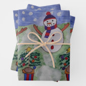 3つのクリスマス雪だるま ラッピングペーパーシート (インサイチュ)